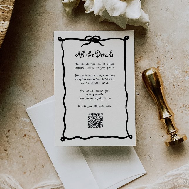Tarjeta De Recepción Amour French Bow | Código QR de detalles de invita (Subido por el creador)