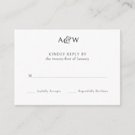 Tarjeta De Recepción Ampersand Monogram Black and White Wedding RSVP