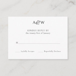 Tarjeta De Recepción Ampersand Monogram Black and White Wedding RSVP