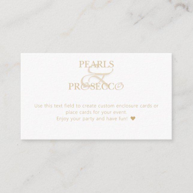 Tarjeta De Recepción Ampersand White Pearls & Prosecco Bridal Shower (Anverso)
