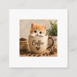 Tarjeta De Recepción Amuleto de Gatito en Taza de Café
