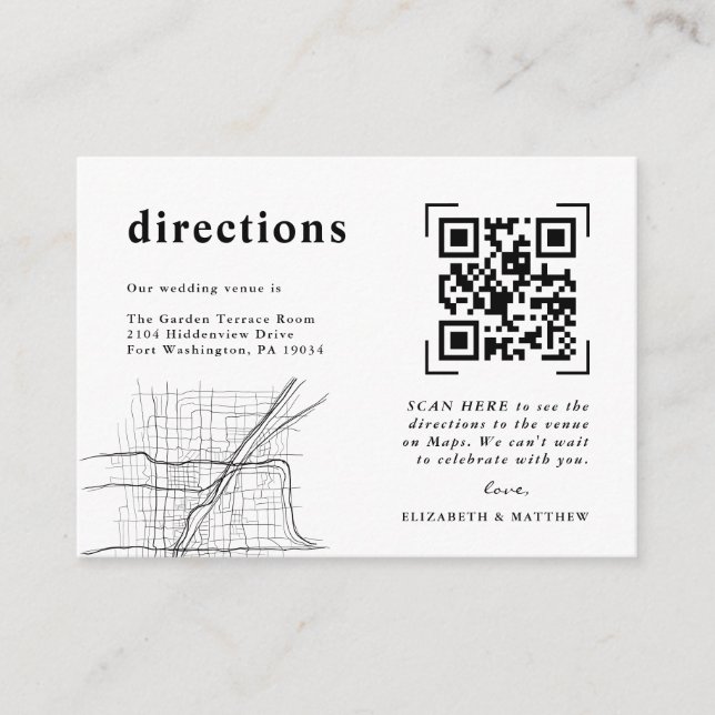 Tarjeta De Recepción Análisis de código QR mínimo moderno | Direcciones (Anverso)