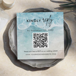 Tarjeta De Recepción Analizar código QR RSVP Beach Wedding Insert