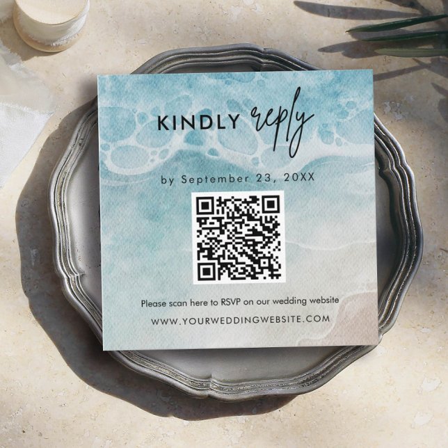 Tarjeta De Recepción Analizar código QR RSVP Beach Wedding Insert (Subido por el creador)