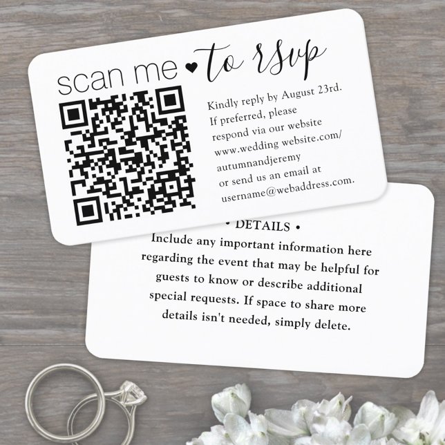 Tarjeta De Recepción Analizar QR RSVP y Detalles Boda de script simple (Subido por el creador)