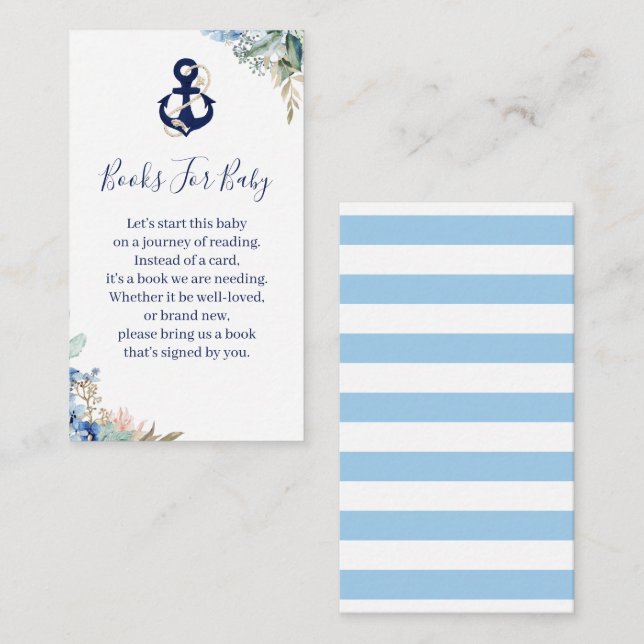 Tarjeta De Recepción Anchor Nautical Floral Baby Shower Book Request (Anverso / Reverso)