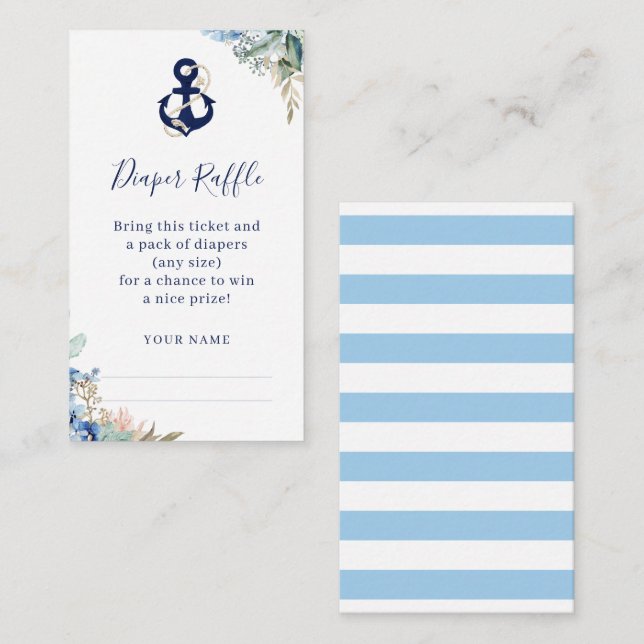 Tarjeta De Recepción Anchor Nautical Floral Baby Shower Diaper Raffle (Anverso / Reverso)