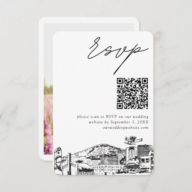 Tarjeta De Recepción Anchorage Boda RSVP moderno Código QR (Anverso / Reverso)