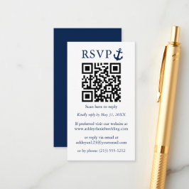Tarjeta De Recepción Ancla azul boda QR RSVP