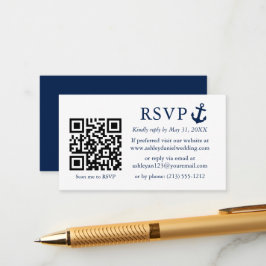 Tarjeta De Recepción Ancla azul boda RSVP QR