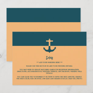 Tarjeta De Recepción Ancla náutica - Azul coral - Detalle Boda