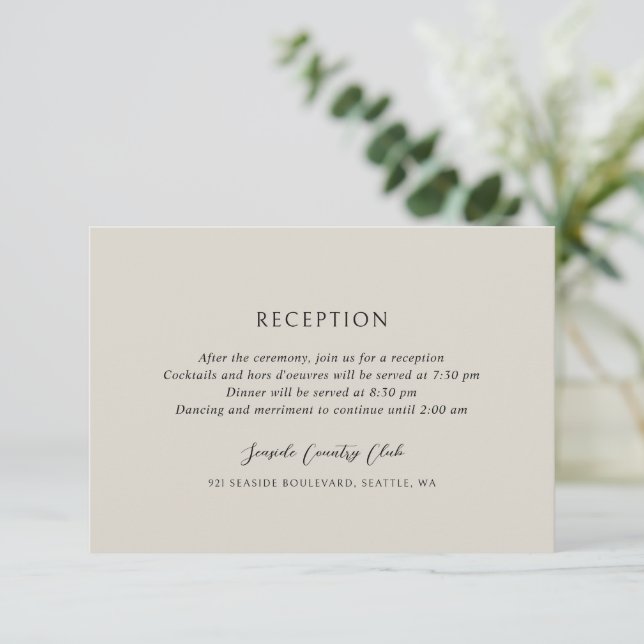Tarjeta De Recepción Andrea Beige Elegant Wedding (Anverso de pie)