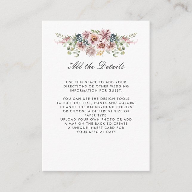 Tarjeta De Recepción Anemone Rubor | instrucciones de detalles de BODAS (Anverso)
