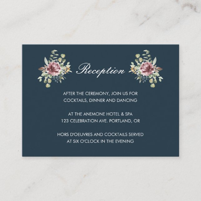 Tarjeta De Recepción Anemone Rubor Navy Blue floral Wedding (Anverso)