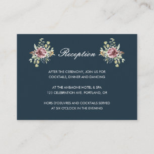 Tarjeta De Recepción Anemone Rubor Navy Blue floral Wedding