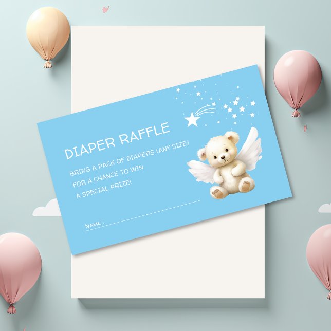 Tarjeta De Recepción Angel Teddy Bear Baby Blue Diaper Raffle Ticket (Subido por el creador)