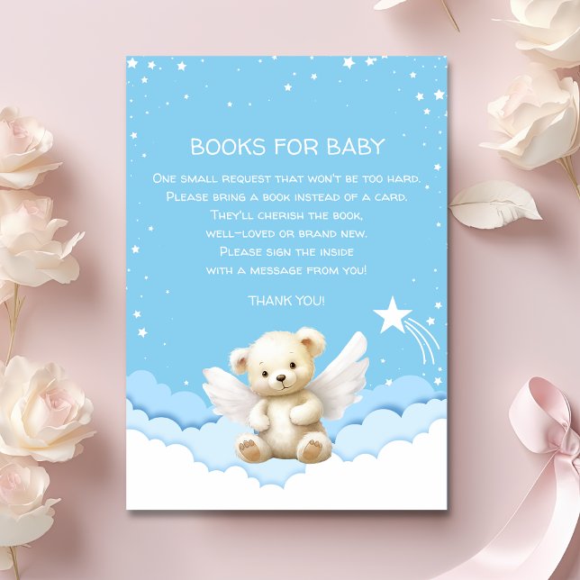 Tarjeta De Recepción Angel Teddy Bear sobre libros nublados para bebé a (Subido por el creador)