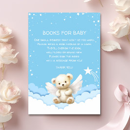 Tarjeta De Recepción Angel Teddy Bear sobre libros nublados para bebé a
