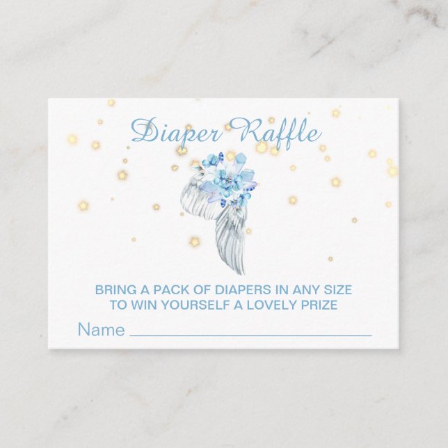 Tarjeta De Recepción *~* Angel Wing Crystals Feathers Boy Diaper Raffle (Anverso)