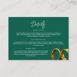 Tarjeta De Recepción Anillos de boda de oro verde esmeralda chic