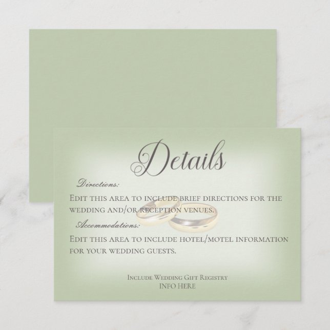 Tarjeta De Recepción Anillos de Boda dorado sobre detalles del Boda de  (Anverso / Reverso)