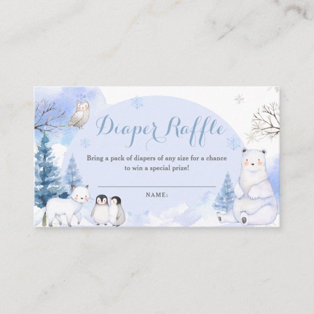 Tarjeta De Recepción ANIMAL ÁRTICO Copas de nieve Baby Shower Diaper Ra (Anverso)