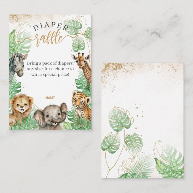 Tarjeta De Recepción Animal Safari Green Tropical Baby Shower Diaper (Anverso / Reverso)