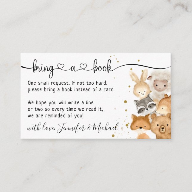 Tarjeta De Recepción Animales Bebés del Bosque Traen un Libro (Anverso)