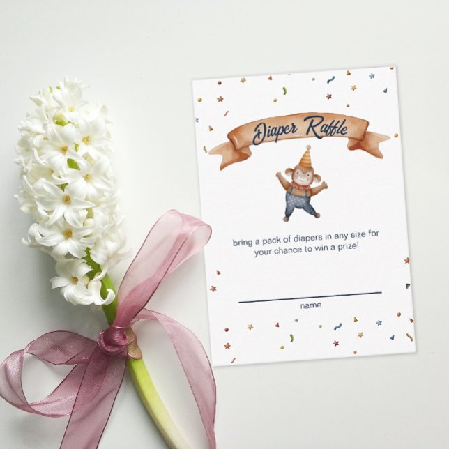 Tarjeta De Recepción Animales caprichosos Circus Monkey Diaper Raffle (Whimsical Animals Circus Monkey Diaper Raffle Enclosure Card)