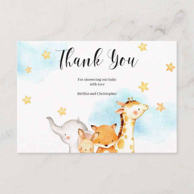Tarjeta De Recepción Animales cortos globo de aire caliente ducha bebé  (Anverso)