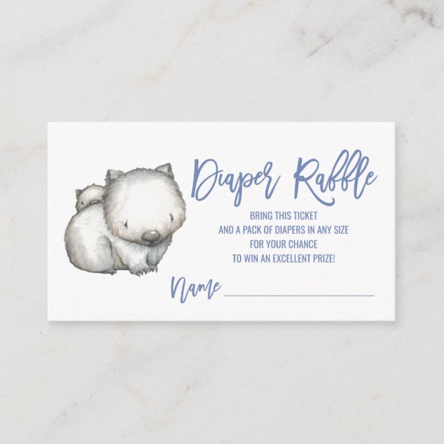Tarjeta De Recepción Animales de Australia | Wombat Diaper Raffle Inser (Anverso)