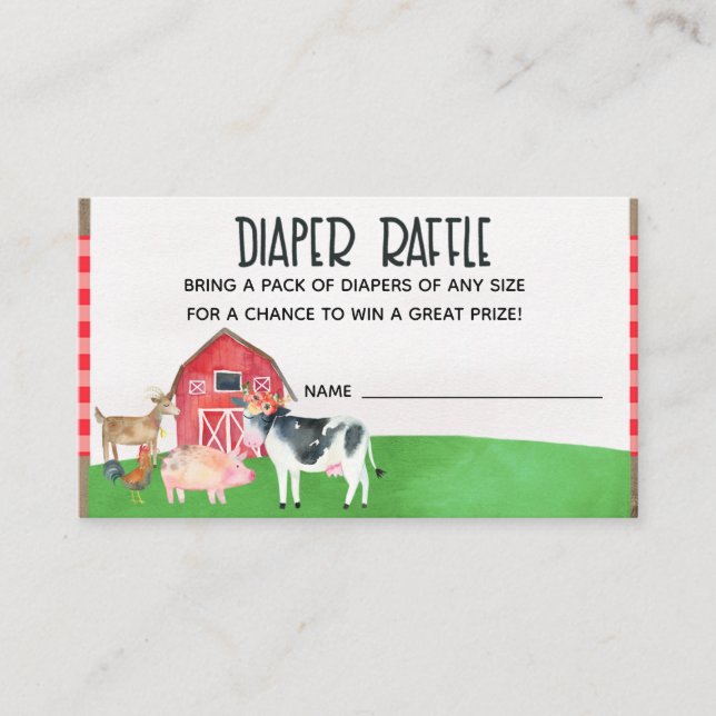 Tarjeta De Recepción Animales de granja Baby Shower Diaper Raffle Card  (Anverso)