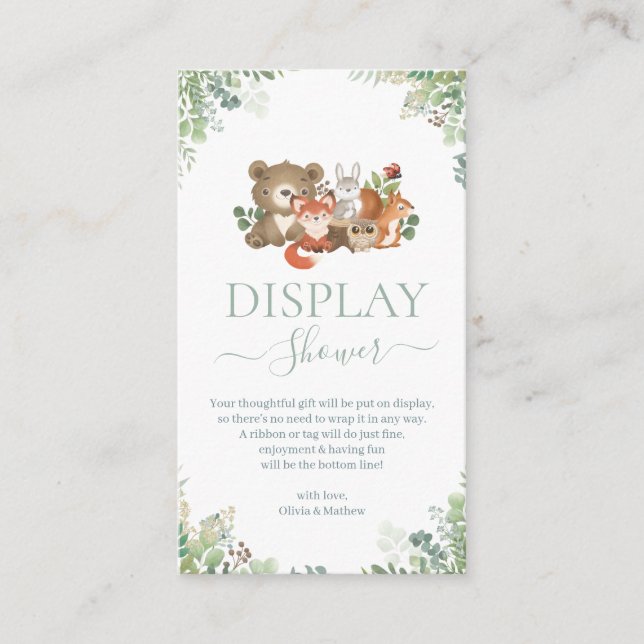 Tarjeta De Recepción Animales de Woodland Baby Shower Display Shower (Anverso)