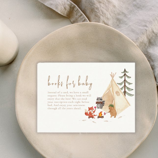 Tarjeta De Recepción Animales De Woodland Camping Libros Para Baby Show (Woodland Animals Camping Books For Baby Shower Enclosure Card)
