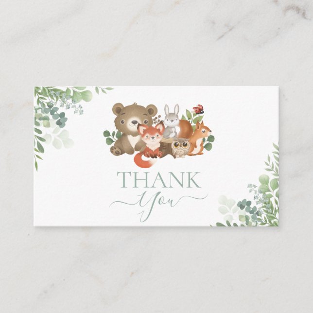 Tarjeta De Recepción Animales de Woodland Cumpleaños Baby Shower Gracia (Anverso)