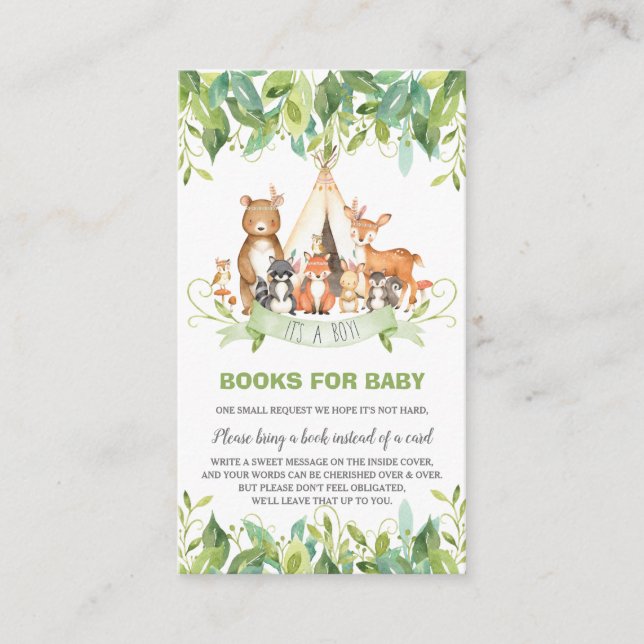 Tarjeta De Recepción Animales de Woodland Green Forest Boy llevan un li (Anverso)