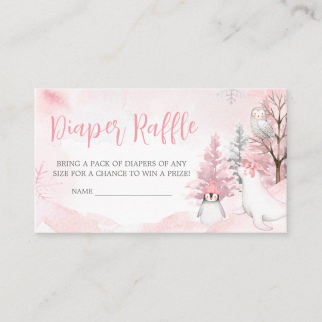 Tarjeta De Recepción Animales del Ártico Rosa Baby Shower Diaper Raffle (Anverso)
