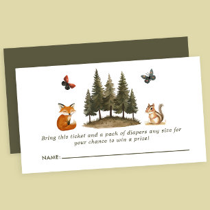 Tarjeta De Recepción Animales del Bosque Baby Shower Sorteo de Pañales