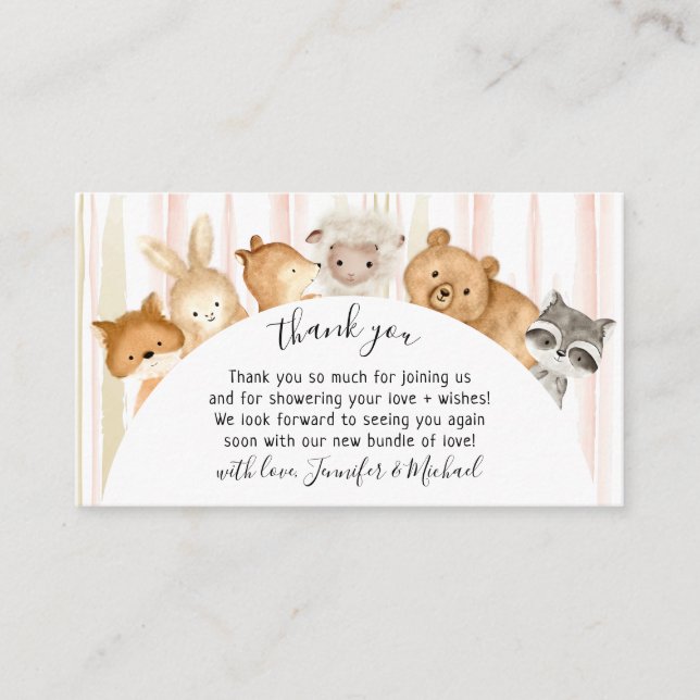 Tarjeta De Recepción Animales del Bosque Gracias (Anverso)