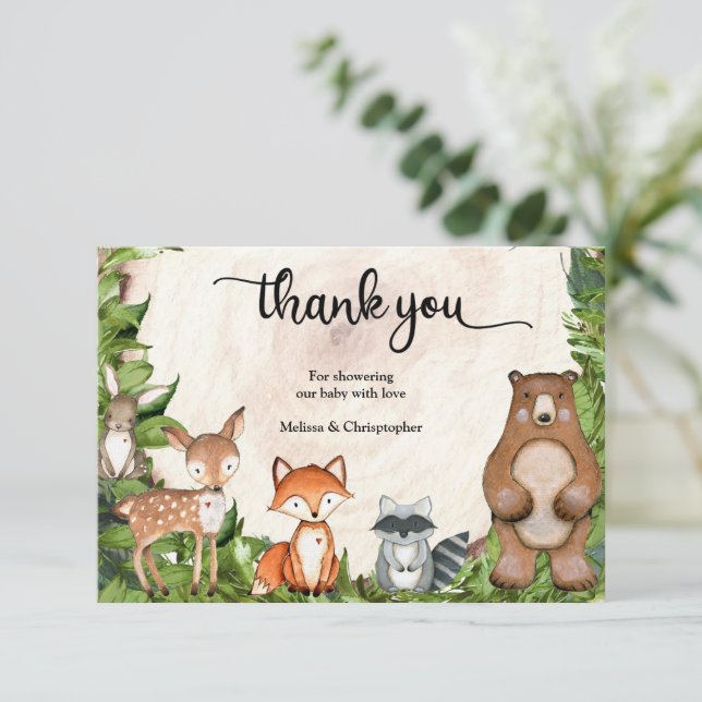 Tarjeta De Recepción Animales forestales vegetación de trozos de madera (Anverso de pie)