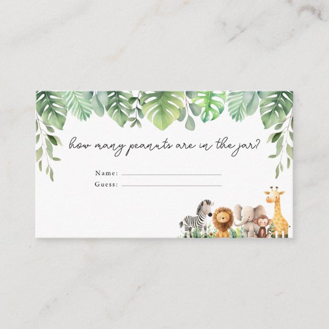 Tarjeta De Recepción Animales Safari adivina cuántas cartas (Anverso)