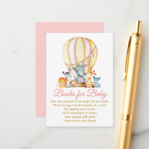 Tarjeta De Recepción Animales Safari Pink Balloon Books Para Baby Showe