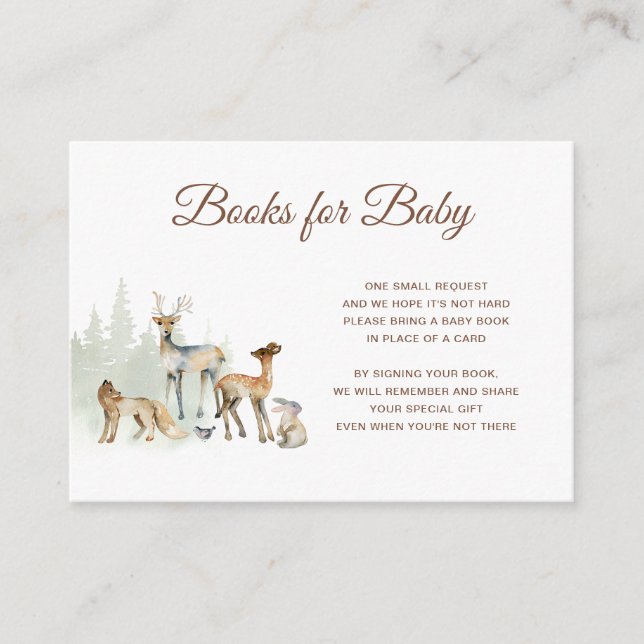 Tarjeta De Recepción Animales Woodland Baby Shower Books for Baby (Anverso)