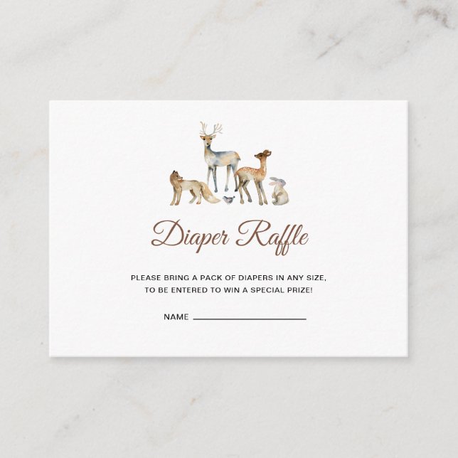 Tarjeta De Recepción Animales Woodland Diaper Raffle (Anverso)