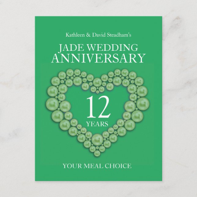 Tarjeta De Recepción Aniversario de bodas de jade número 12 elección de (Anverso)