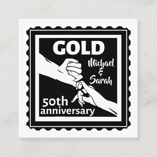 Tarjeta De Recepción Aniversario del boda de Oro tomando la mano 50 (Anverso)