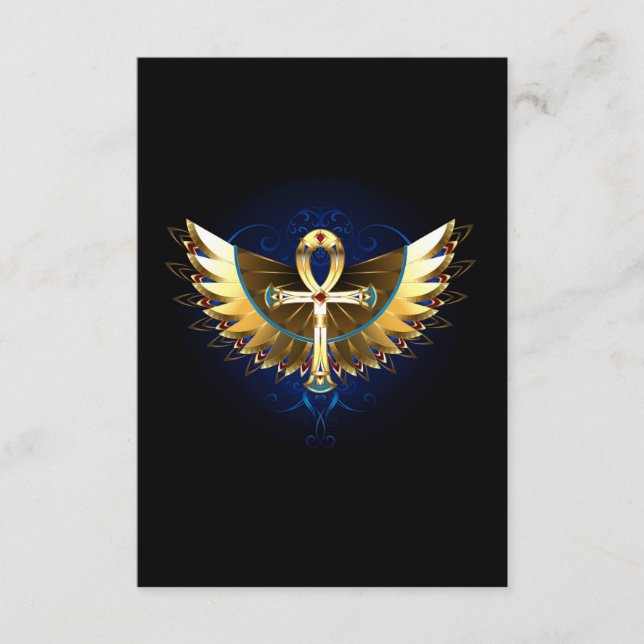 Tarjeta De Recepción Ankh de oro con alas (Anverso)