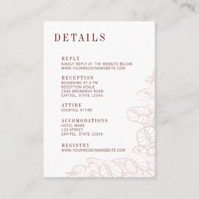 Tarjeta De Recepción Anthurium Romantic Modern Details & Reply Card (Anverso)