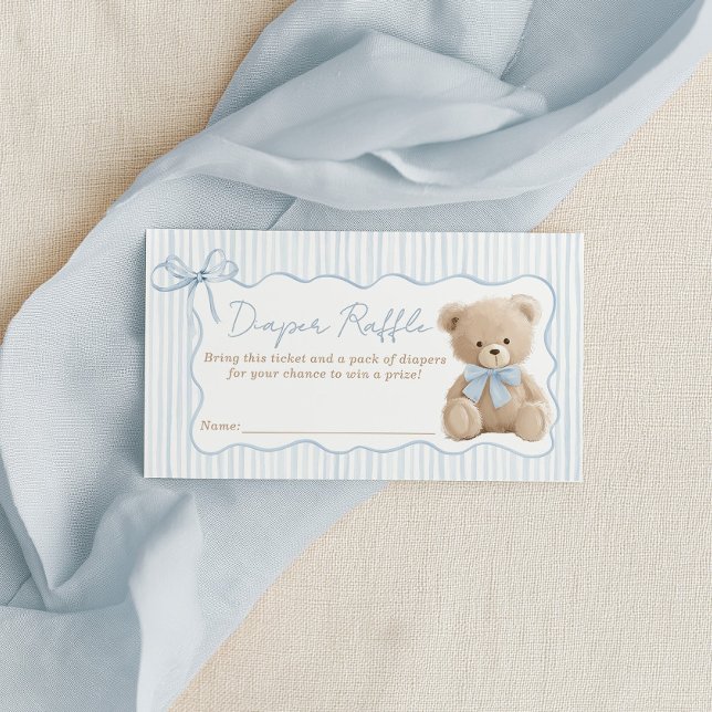 Tarjeta De Recepción Apenas Podemos Esperar Fiesta de Bebé Rifa de Paña (We Can Bearly Wait! Blue Teddy Bear Diaper Raffle Card for baby shower)