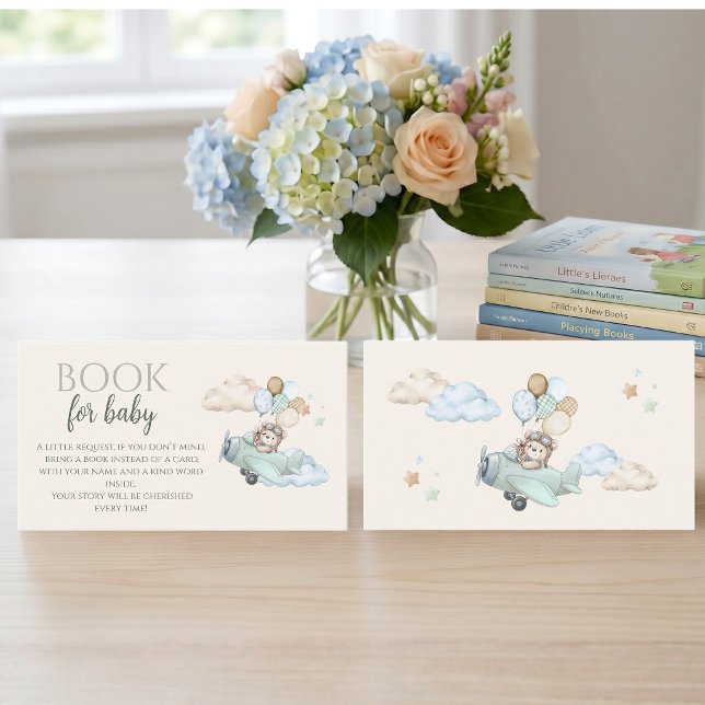 Tarjeta De Recepción Apenas Podemos Esperar Libros de Aviador para Bebé (We Can Bearly Wait Books for Baby Boy Sage Boho Enclosure Card)